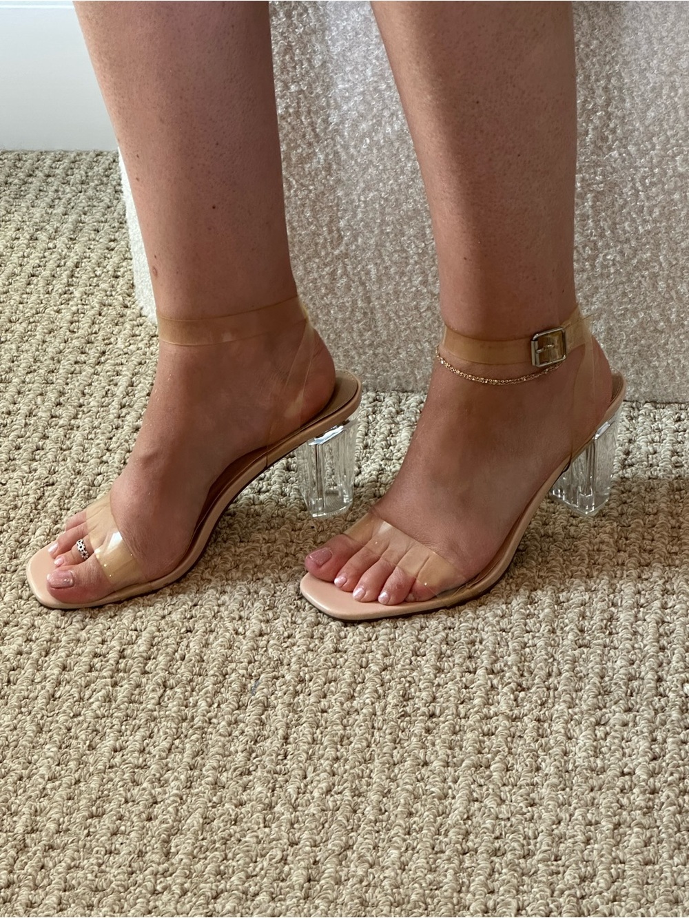 Missguided Nude Clear Strap Block Heel Sandals